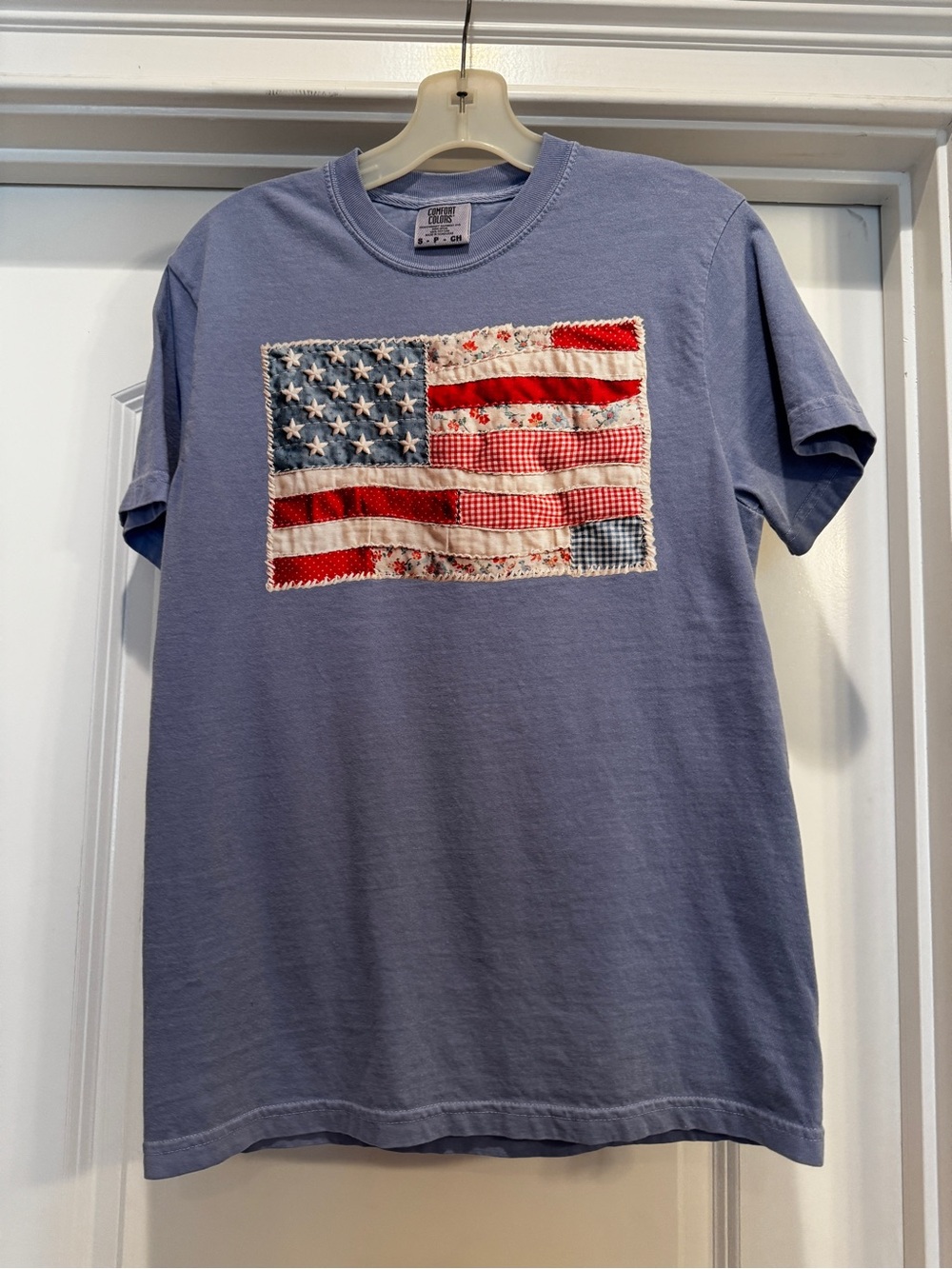 Patriotic Patchwork Flag Short Sleeve T-Shirt - Blue